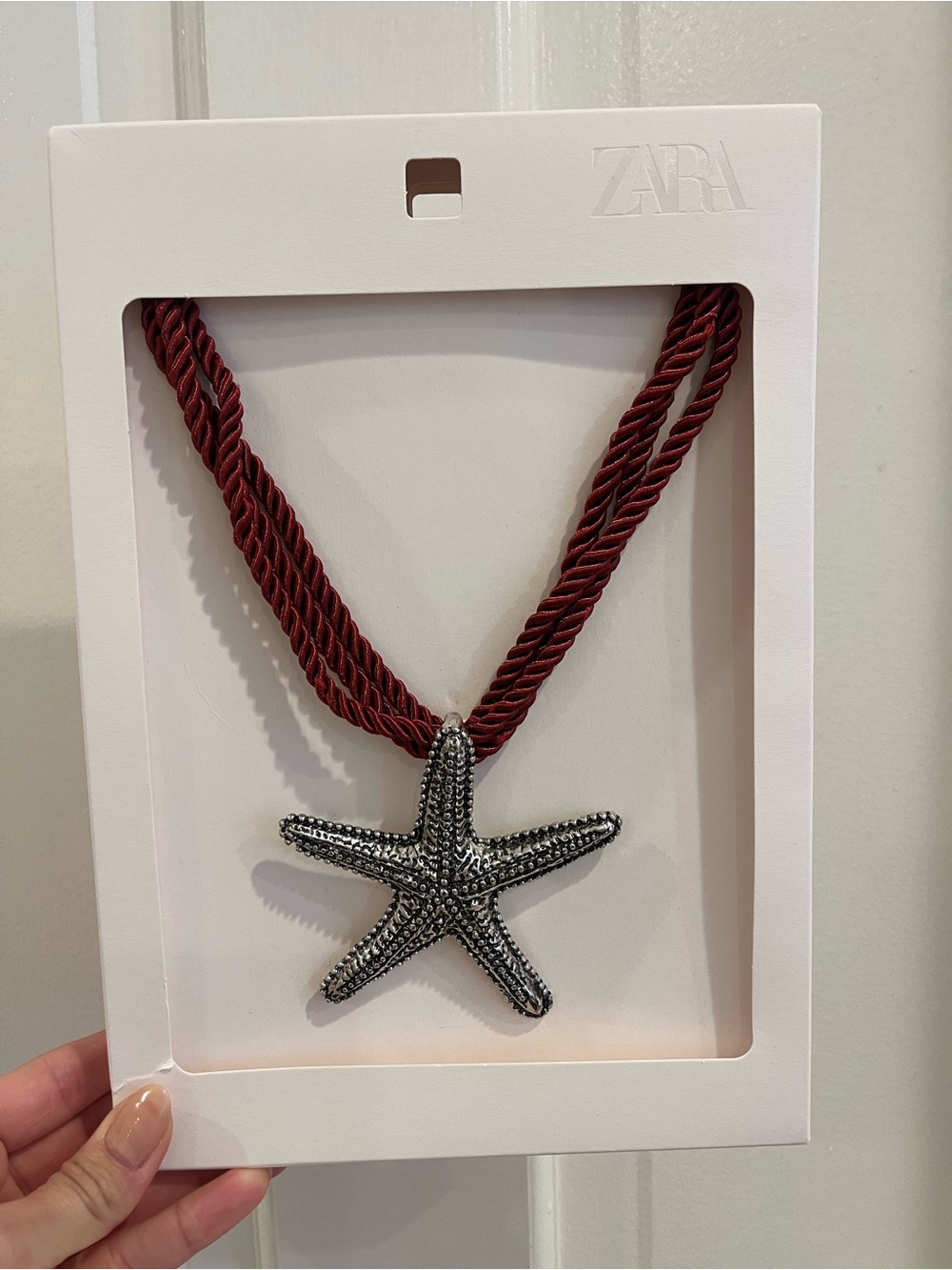 ZARA Burgundy Twisted Rope Necklace with Silver Starfish